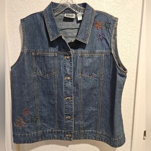 Chico's Blue Denim Vest With Beadwork Size 3